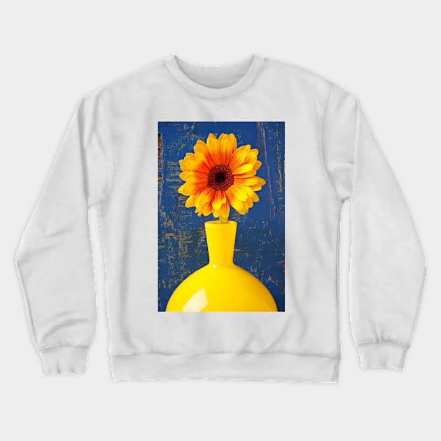 Gerbera Daisy In Yellow Vase Crewneck Sweatshirt by photogarry